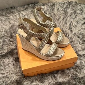 NEW with Box Metallic Gold Espadrille Wedges